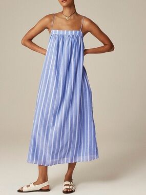 J.Crew Floaty Midi Dress in Striped Cotton Voile in Calm Sea Stripes | XL | NWT